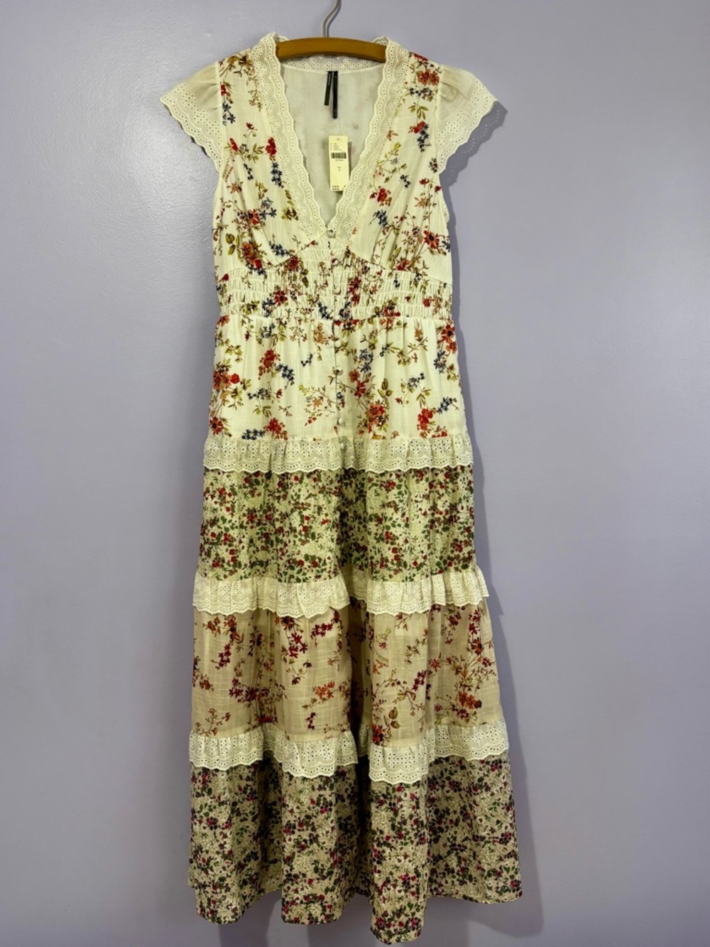 Anthropologie White Floral Tiered Midi Dress - Picture 5 of 14
